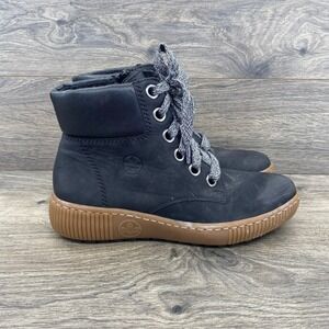 Rieker Ankle Boots Womens 41 Black Nubuck Faux Fur Lined Side Zip Gum Sole